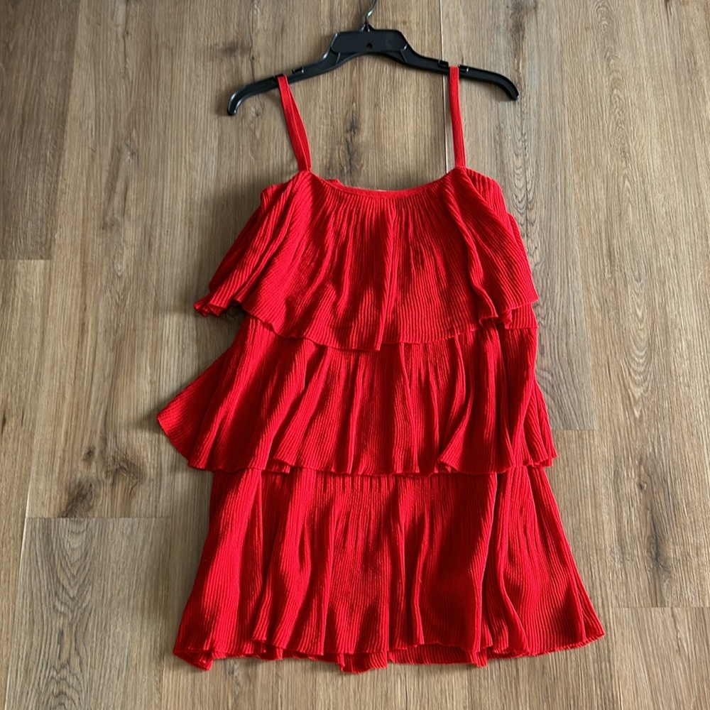 Zara red three tiered ruffled lightweight thin sweater like dress